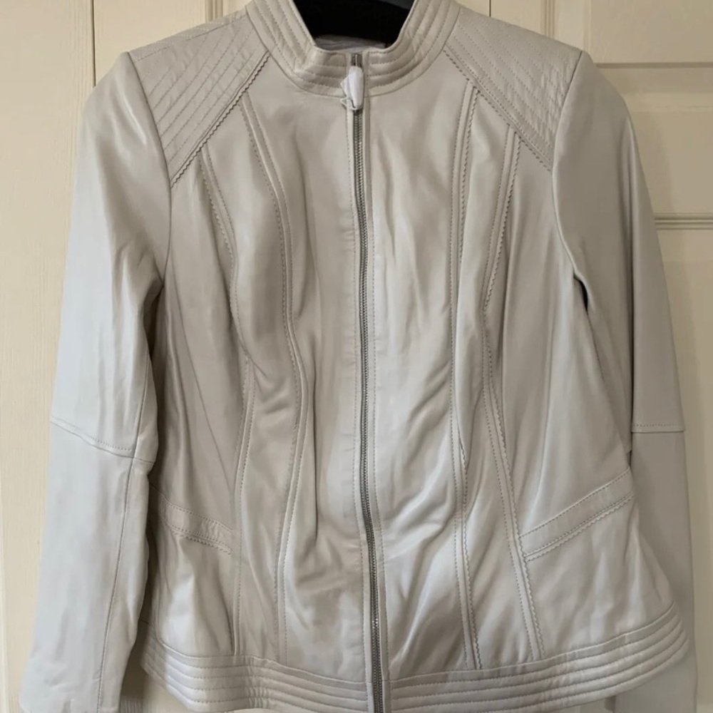 New white genuine leather moto racer jacket sz. 18